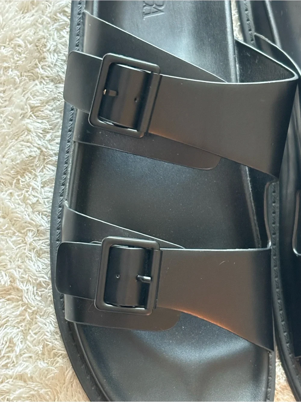 Zara Men's Black Double-Buckle Slide Sandals
